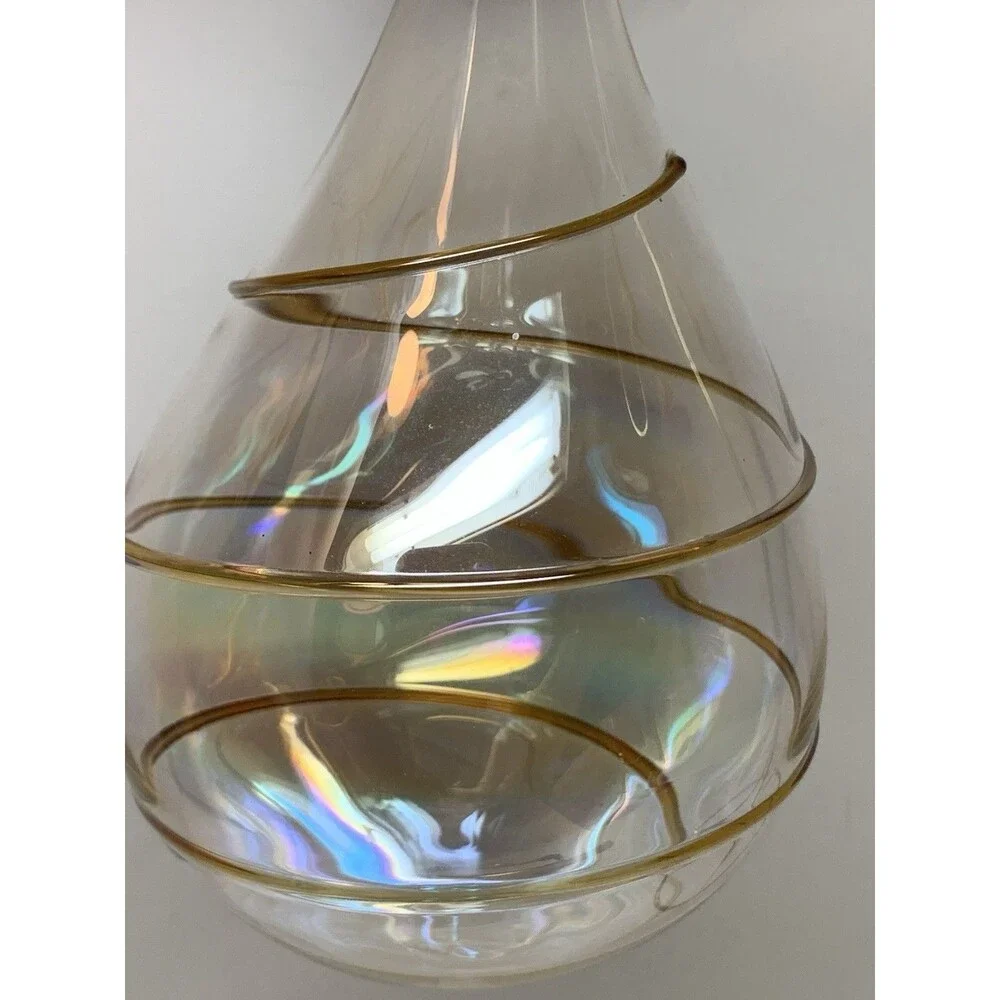Christmas Ornament Hand Blown Glass Iridescent Tear Drop Gold Swirl Silvestri